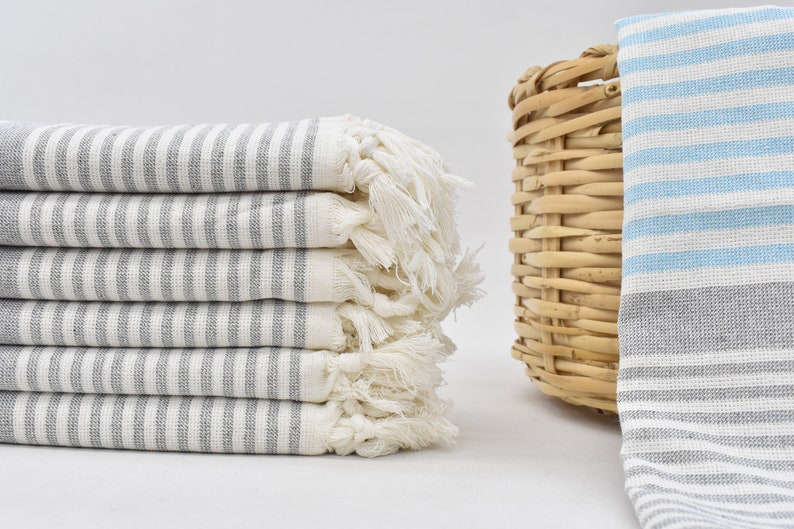 Turquoise Gray Face Towel Organic Peshkir Turkish Towel - 90 CM X 45 CM