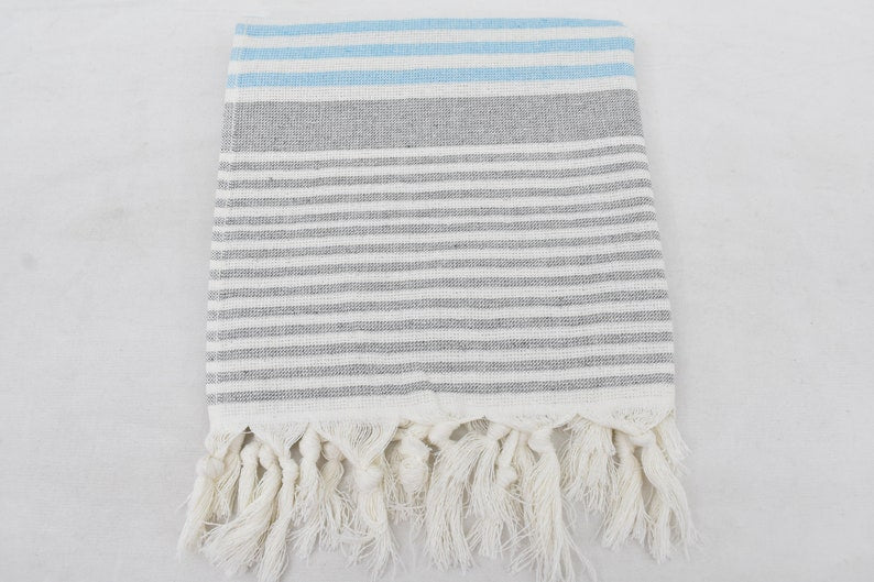 Turquoise Gray Face Towel Organic Peshkir Turkish Towel - 90 CM X 45 CM