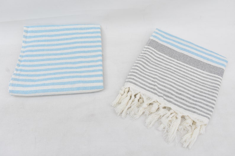 Turquoise Gray Face Towel Organic Peshkir Turkish Towel - 90 CM X 45 CM
