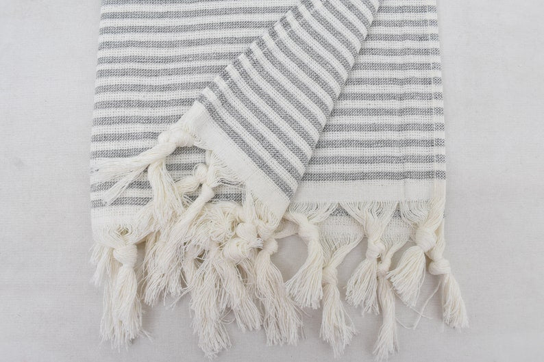 Turquoise Gray Face Towel Organic Peshkir Turkish Towel - 90 CM X 45 CM