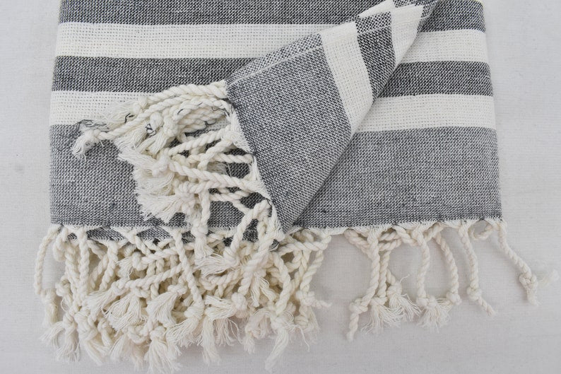 Gray on Gray Terry Bath Towel Organic Turkish Cotton - 63" X 40"