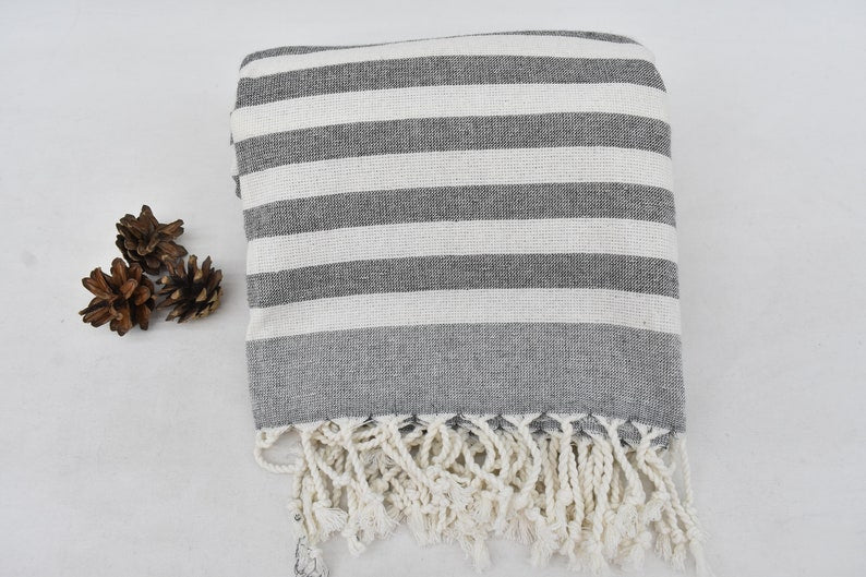 Gray on Gray Terry Bath Towel Organic Turkish Cotton - 63" X 40"