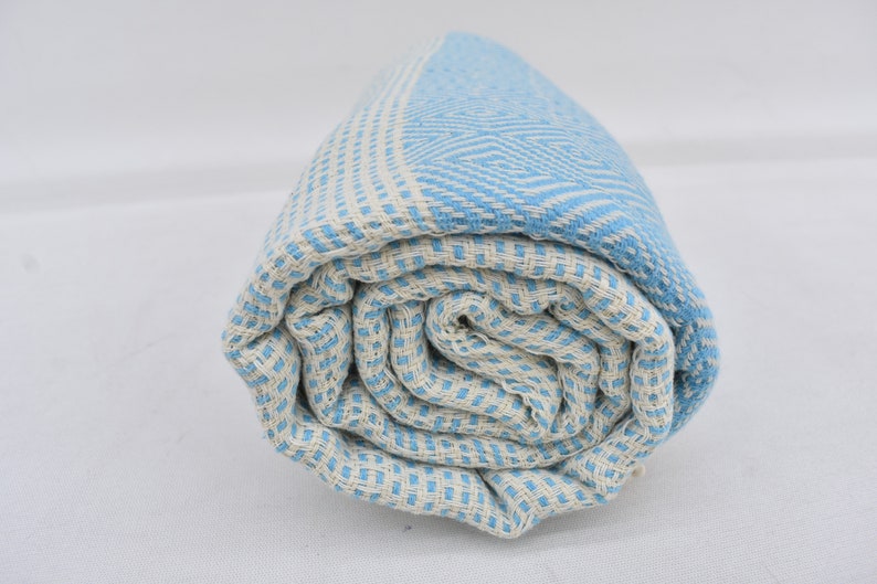 Turquoise Diamonds Handmade Towel Organic Turkish Towel - 70" X 40" - LUMINA ELIGMA HOME