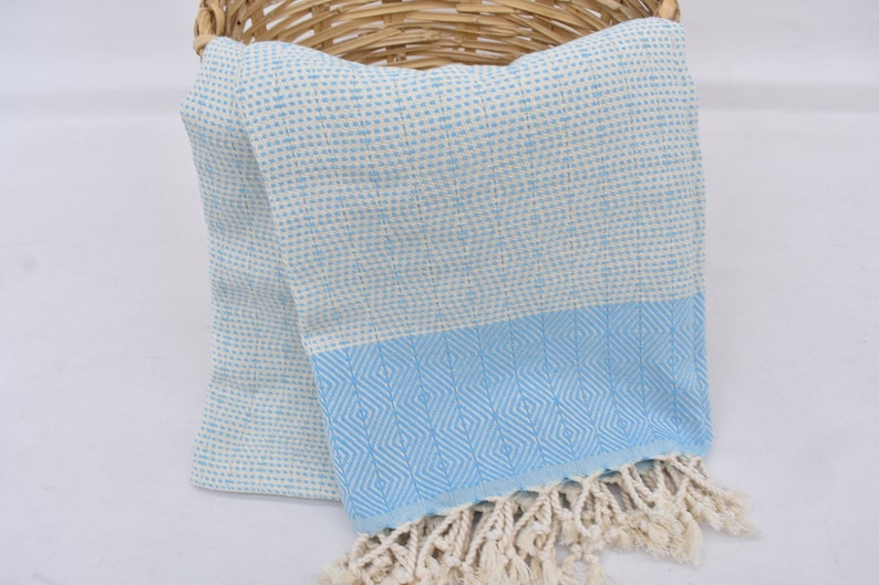 Turquoise Diamonds Handmade Towel Organic Turkish Towel - 70" X 40" - LUMINA ELIGMA HOME