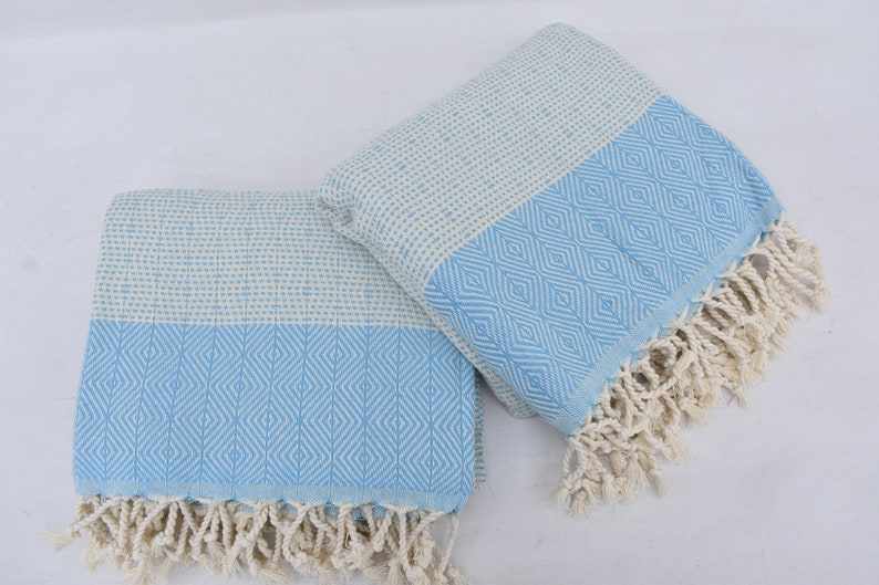 Turquoise Diamonds Handmade Towel Organic Turkish Towel - 70" X 40" - LUMINA ELIGMA HOME