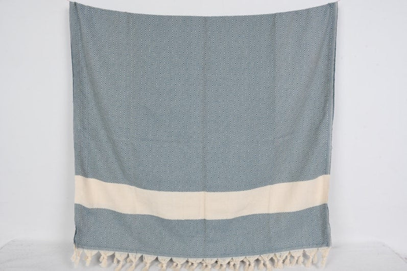 Diamond Teal Bath & Hand Towel Organic Turkish Cotton - 70" X 40" - 36" X 20"