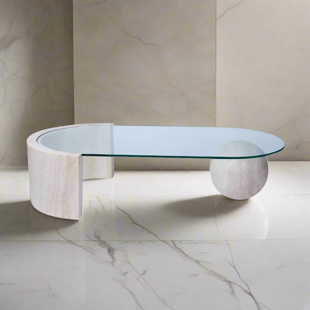 Curve Globe - Travertine Coffee Table Glass