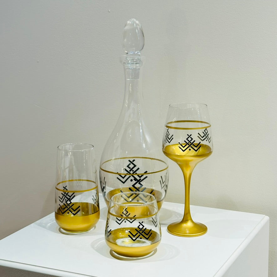 Hand Painted Glassware - Wine Set Gold