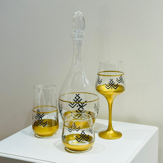 Hand Painted Glassware - Wine Set Gold