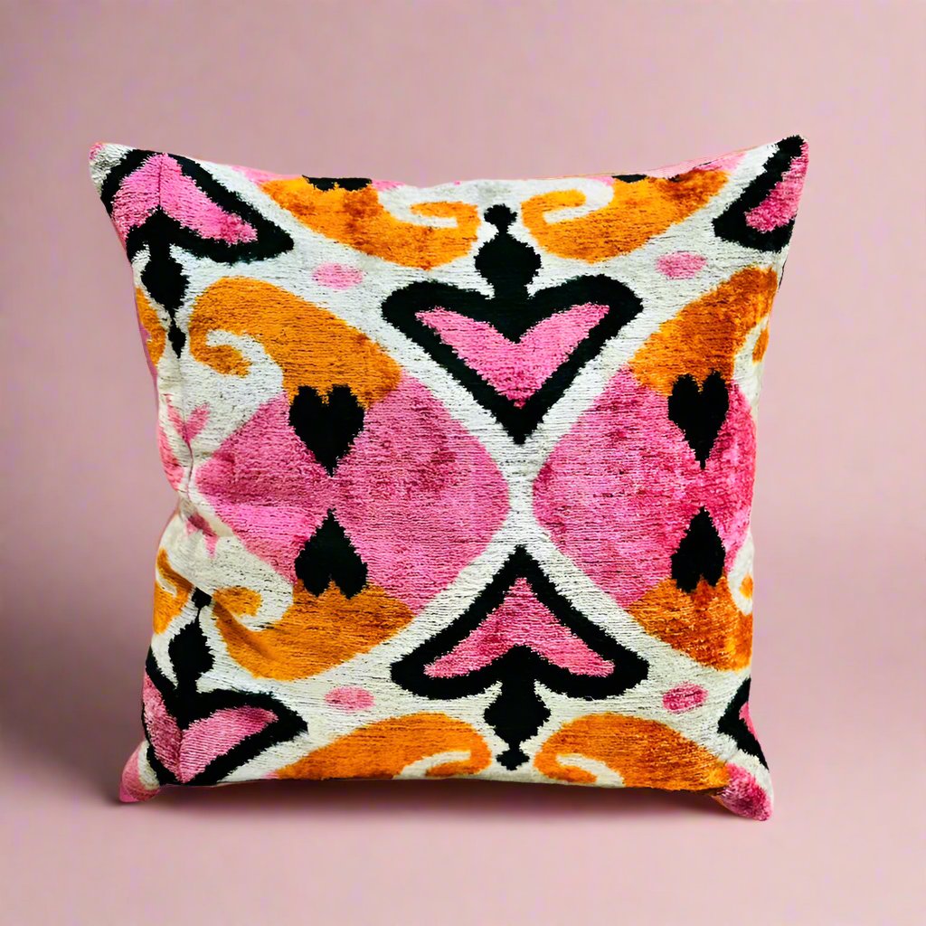 IKAT Cotton Back 50x50CM - Pink Orange Hearts