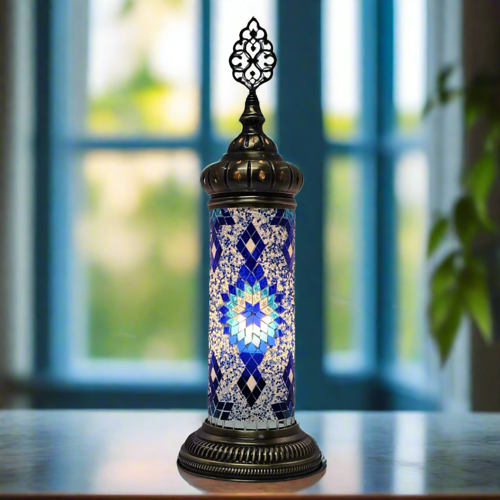 Cylinder Mosaic Turkish Glass Lamp Table Top Lamp - 10x30 CM