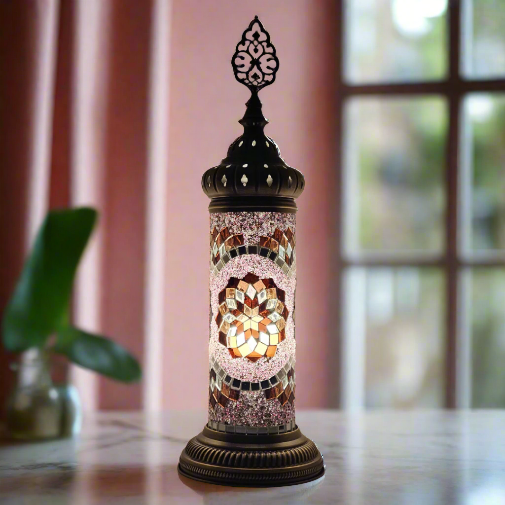 Cylinder Mosaic Turkish Glass Lamp Table Top Lamp - 10x30 CM