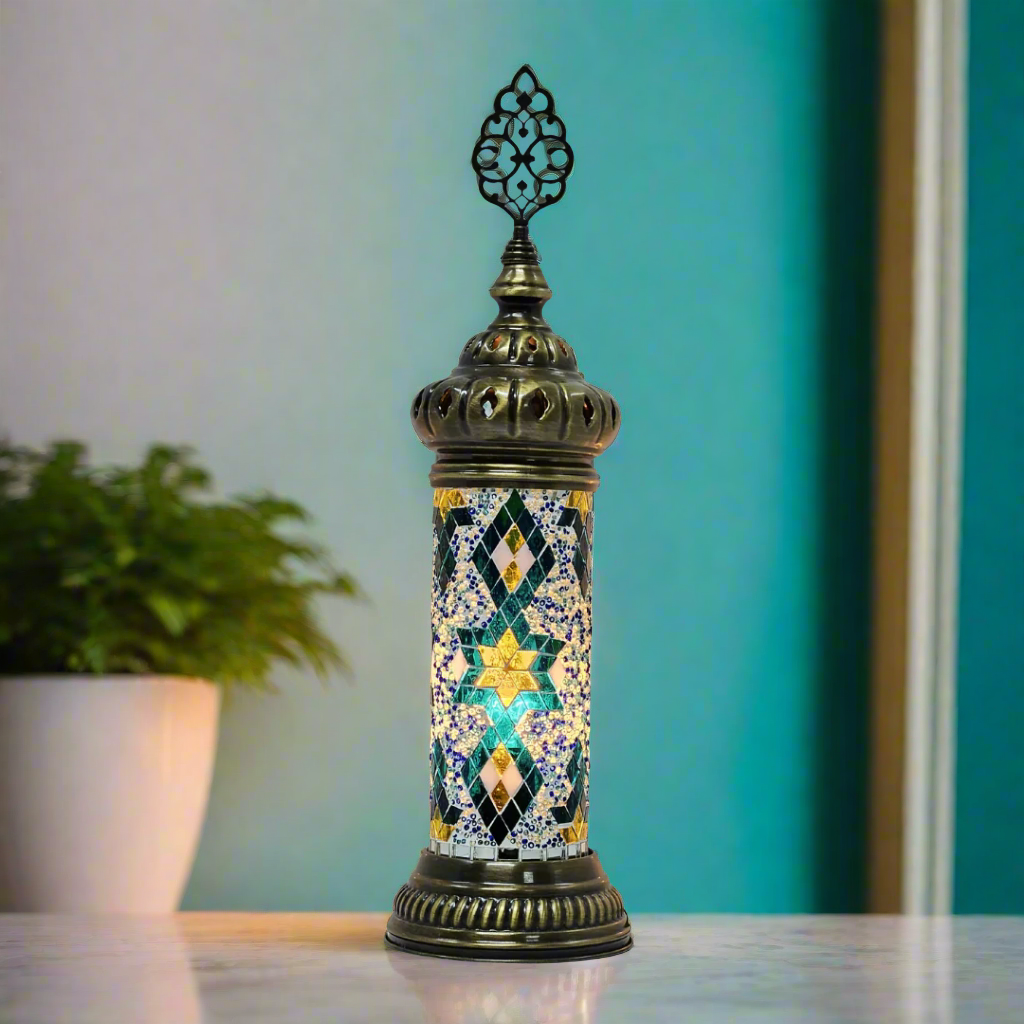 Cylinder Mosaic Turkish Glass Lamp Table Top Lamp - 7X20 CM