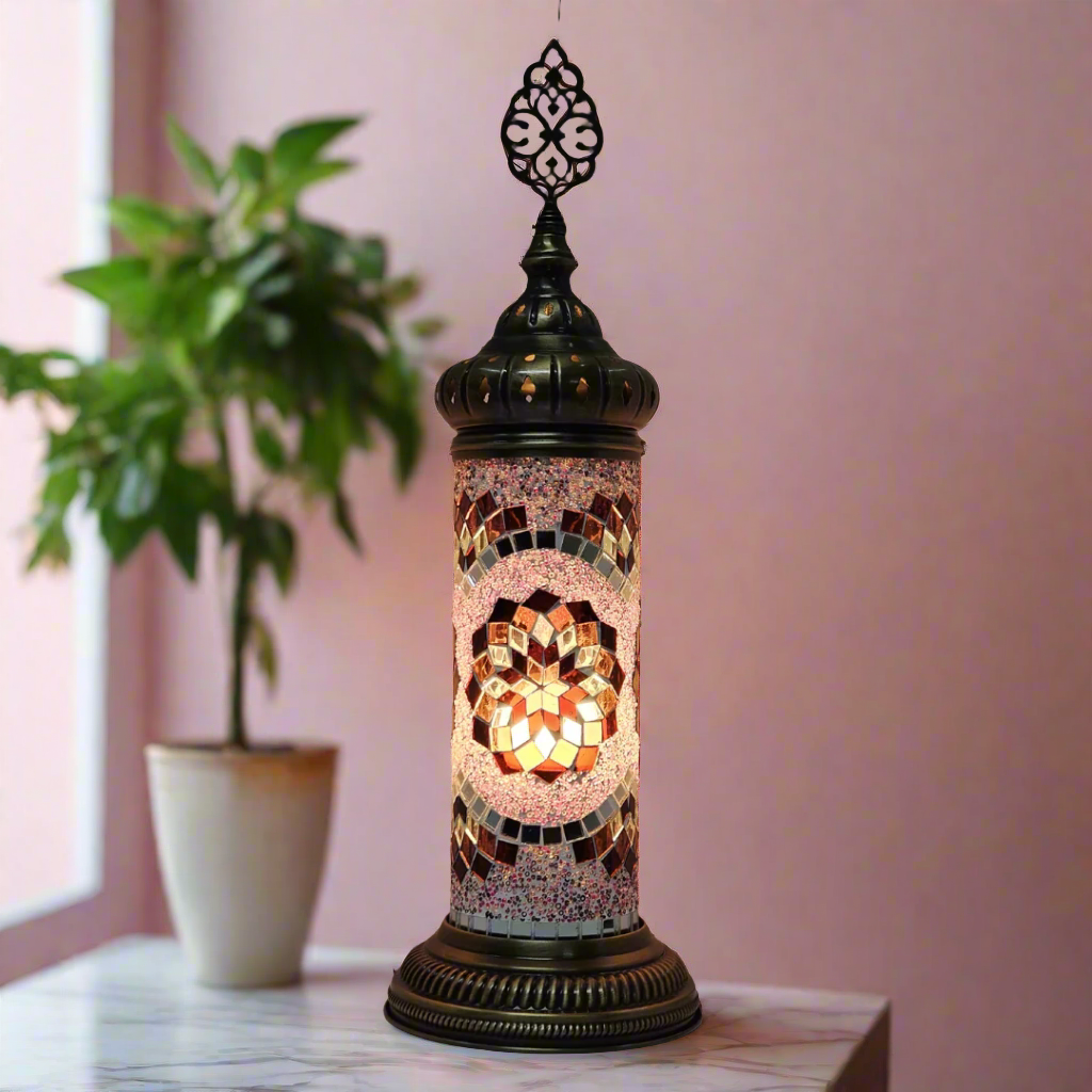 Cylinder Mosaic Turkish Glass Lamp Table Top Lamp - 10x30 CM