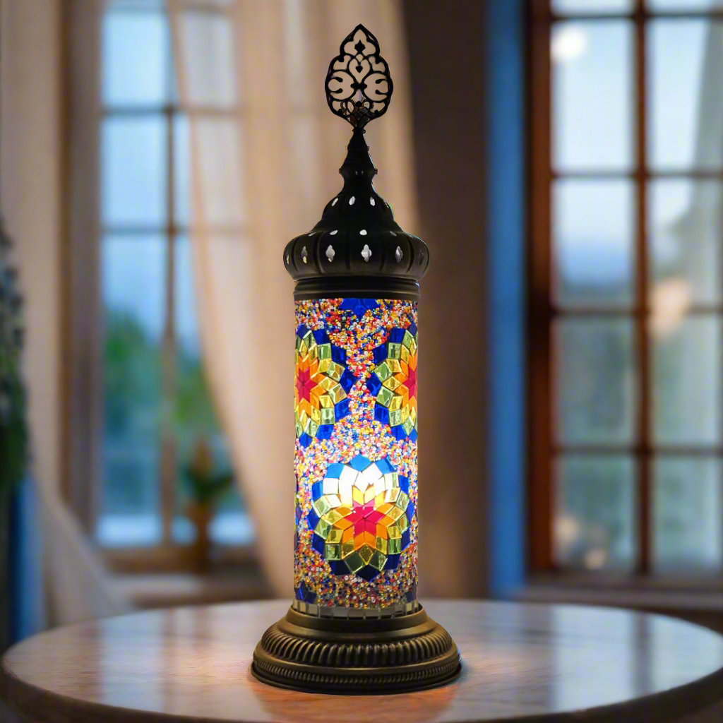 Cylinder Mosaic Turkish Glass Lamp Table Top Lamp - 10x30 CM