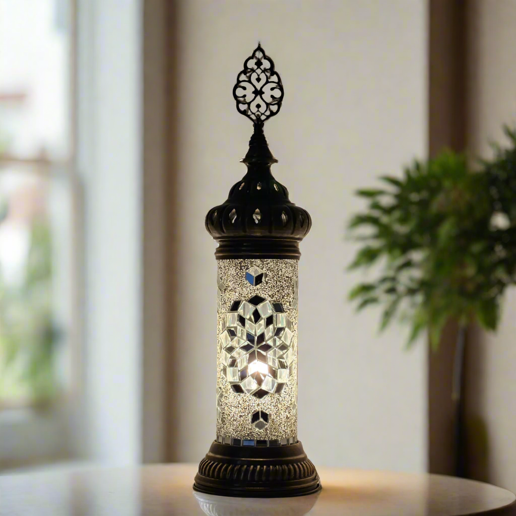 Cylinder Mosaic Turkish Glass Lamp Table Top Lamp - 7X20 CM