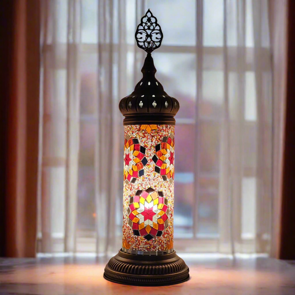 Cylinder Mosaic Turkish Glass Lamp Table Top Lamp - 10x30 CM