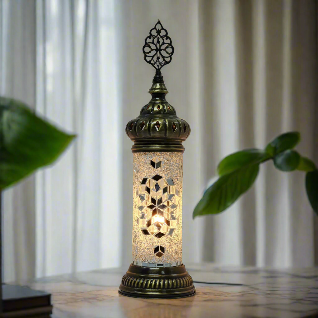 Cylinder Mosaic Turkish Glass Lamp Table Top Lamp - 7X20 CM