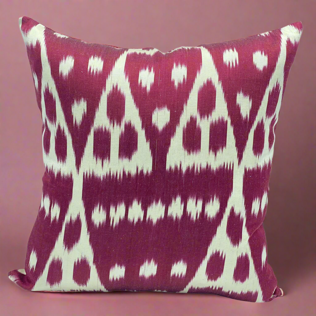 IKAT Silk Cushion Cover 40x40 CM - Wine Cream Tree