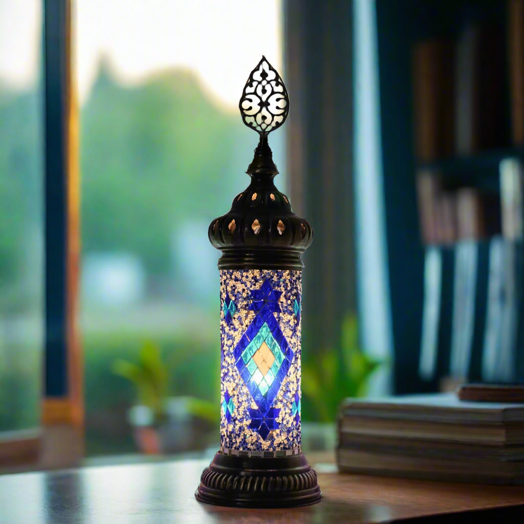 Cylinder Mosaic Turkish Glass Lamp Table Top Lamp - 7X20 CM