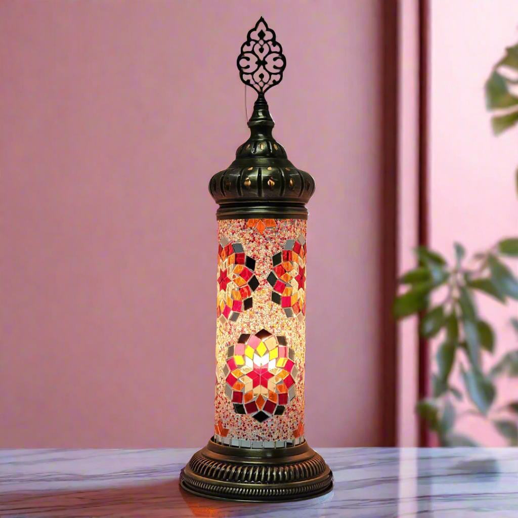 Cylinder Mosaic Turkish Glass Lamp Table Top Lamp - 10x30 CM