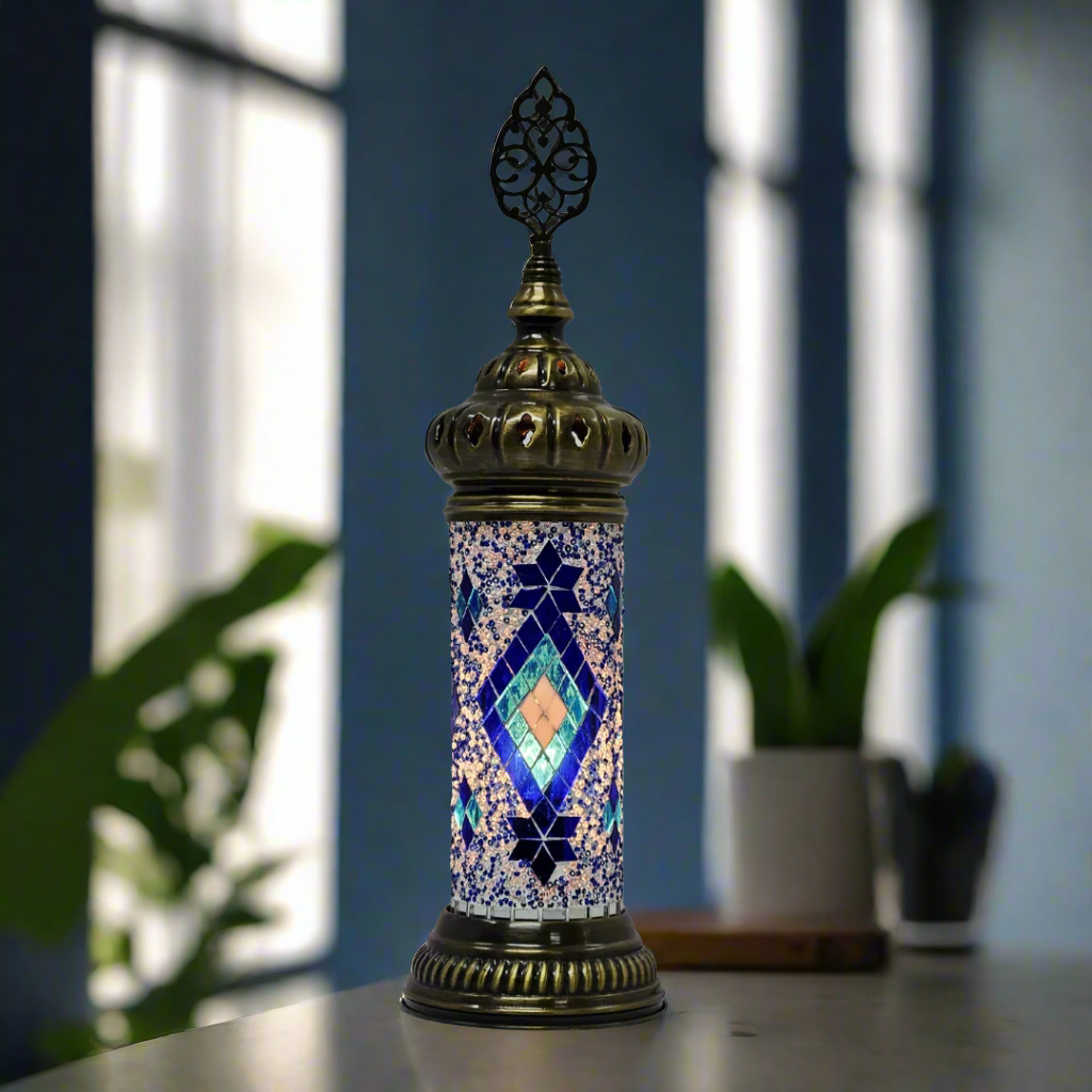 Cylinder Mosaic Turkish Glass Lamp Table Top Lamp - 7X20 CM