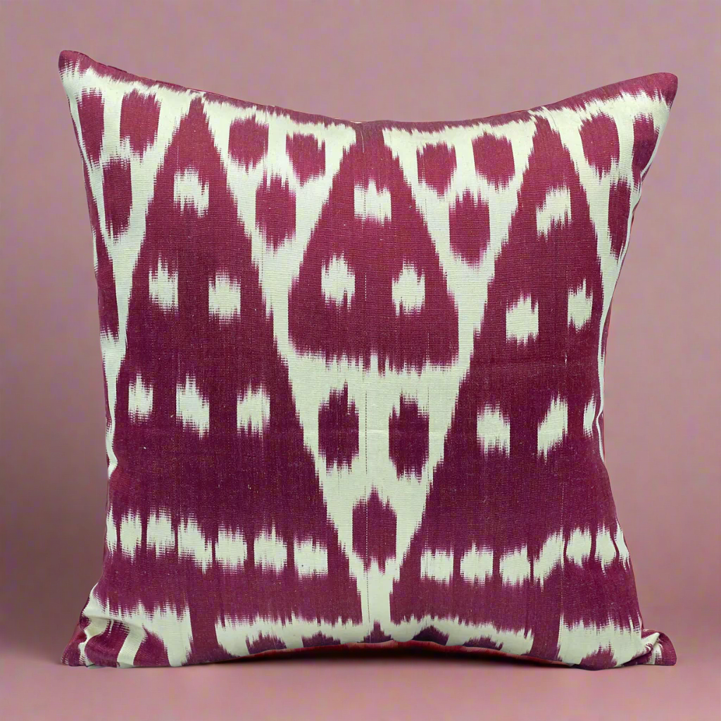 IKAT Silk Cushion Cover 40x40 CM - Wine Cream Tree