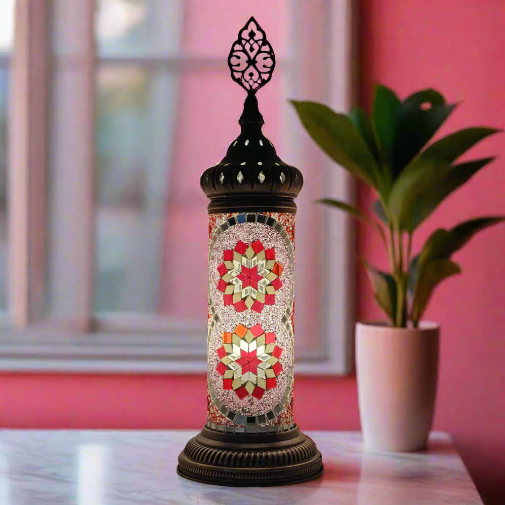 Cylinder Mosaic Turkish Glass Lamp Table Top Lamp - 10x30 CM