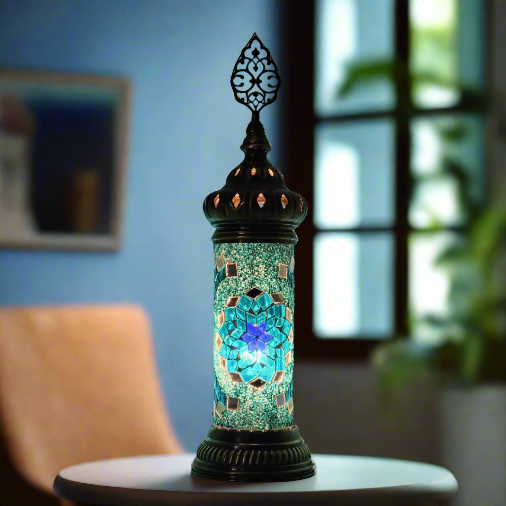 Cylinder Mosaic Turkish Glass Lamp Table Top Lamp - 7X20 CM