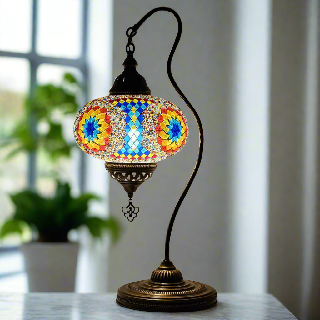 Swan Base Mosaic Turkish Lamp - Large Glass - LUMINA ELIGMA HOME