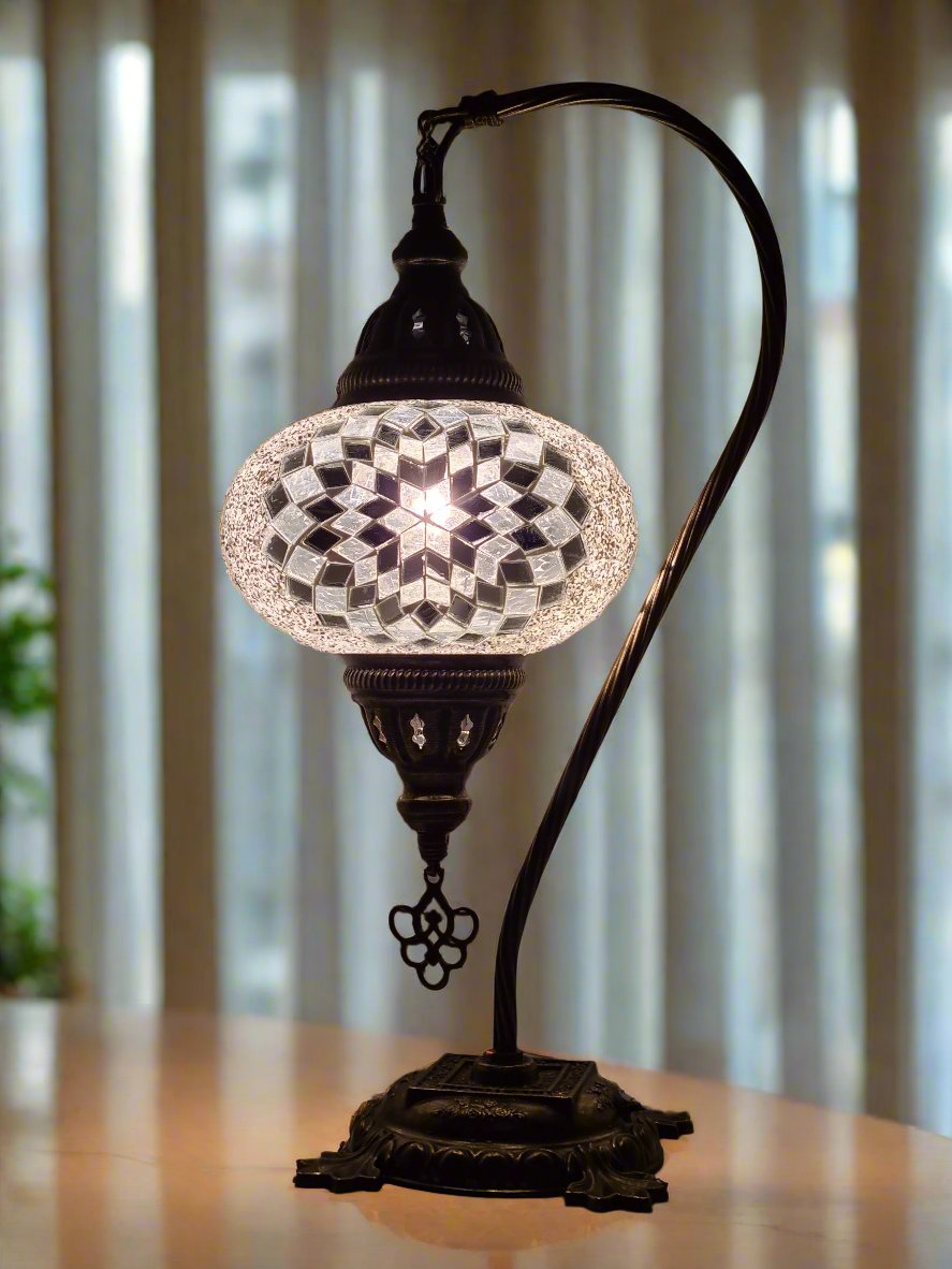 Swan Base Mosaic Turkish Lamp - Medium Glass