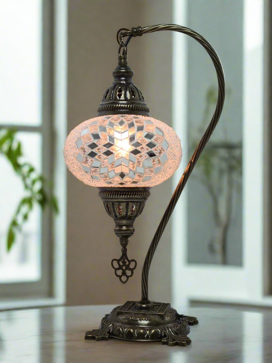 Swan Base Mosaic Turkish Lamp - Medium Glass