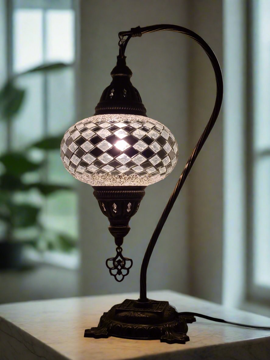 Swan Base Mosaic Turkish Lamp - Medium Glass