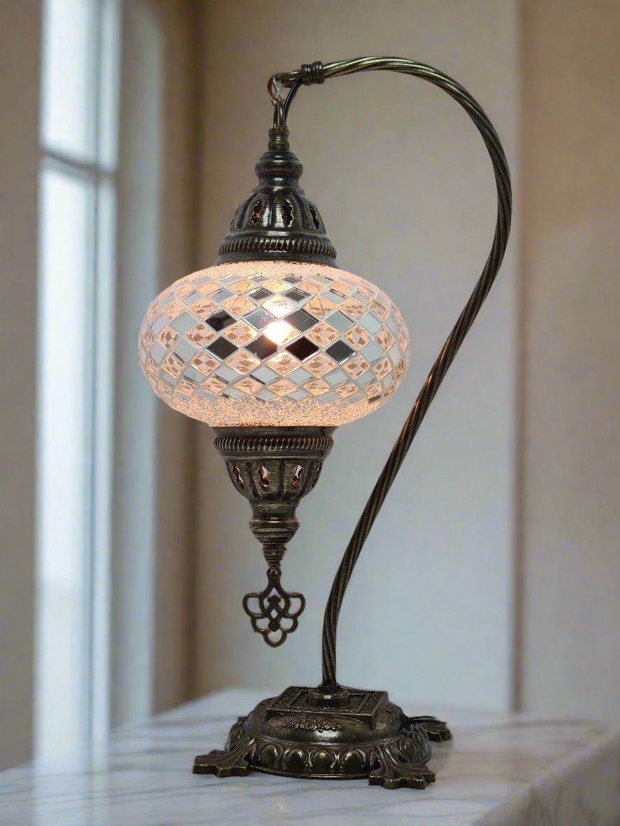 Swan Base Mosaic Turkish Lamp - Medium Glass