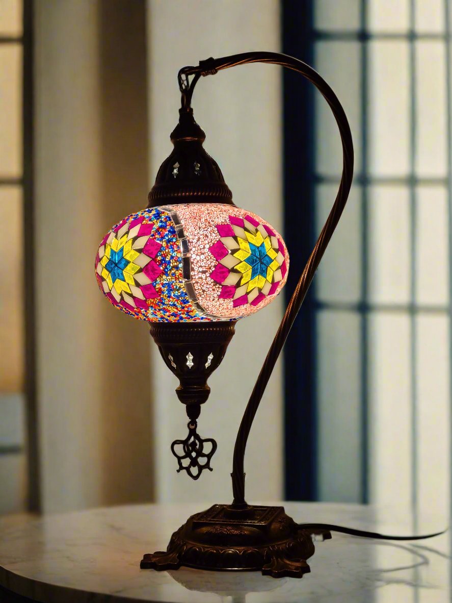 Swan Base Mosaic Turkish Lamp - Medium Glass