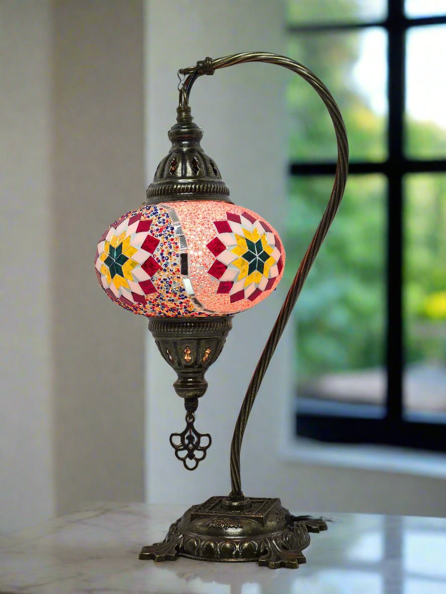 Swan Base Mosaic Turkish Lamp - Medium Glass