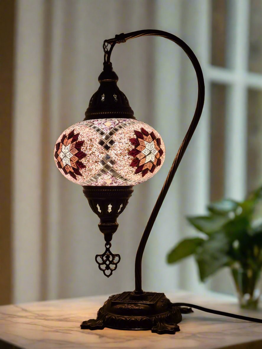 Swan Base Mosaic Turkish Lamp - Medium Glass