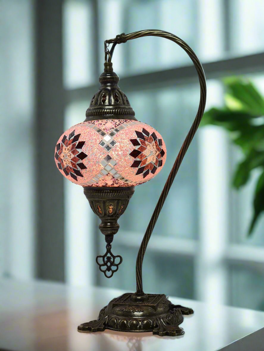 Swan Base Mosaic Turkish Lamp - Medium Glass