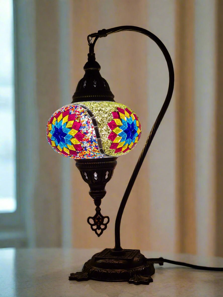 Swan Base Mosaic Turkish Lamp - Medium Glass