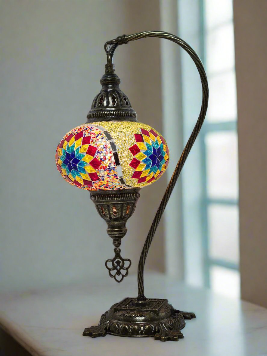 Swan Base Mosaic Turkish Lamp - Medium Glass