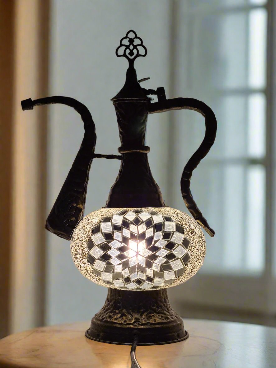 Medium - Pitcher IBRIK Mosaic Glass Lamp with Brass Table Top