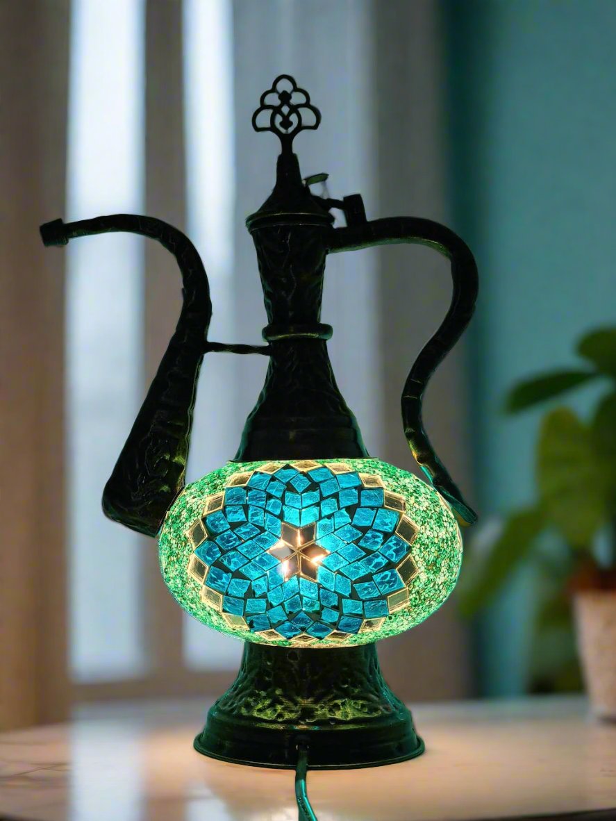 Medium - Pitcher IBRIK Mosaic Glass Lamp with Brass Table Top