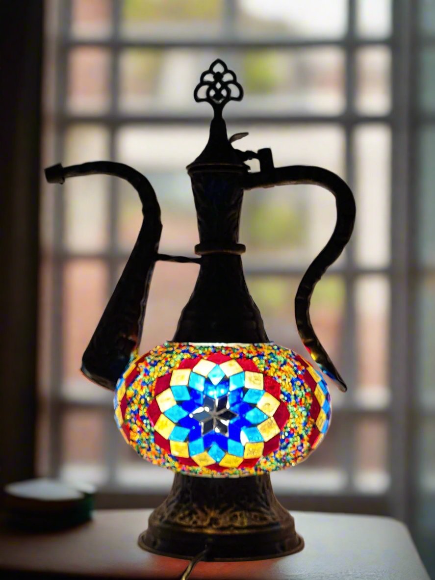 Medium - Pitcher IBRIK Mosaic Glass Lamp with Brass Table Top