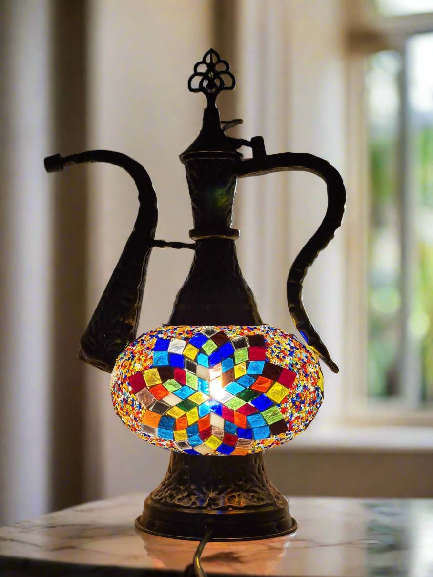 Medium - Pitcher IBRIK Mosaic Glass Lamp with Brass Table Top