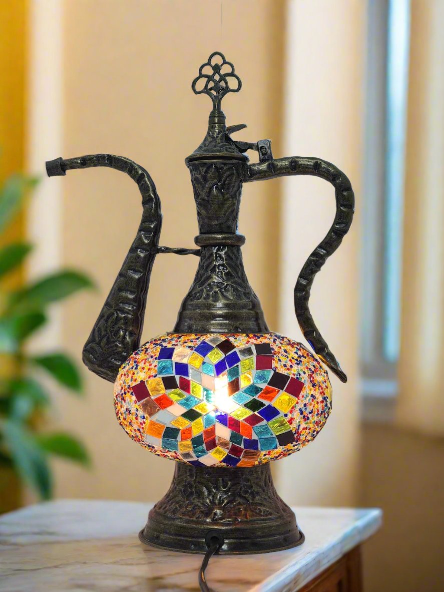 Medium - Pitcher IBRIK Mosaic Glass Lamp with Brass Table Top