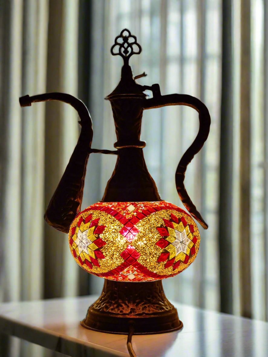 Medium - Pitcher IBRIK Mosaic Glass Lamp with Brass Table Top