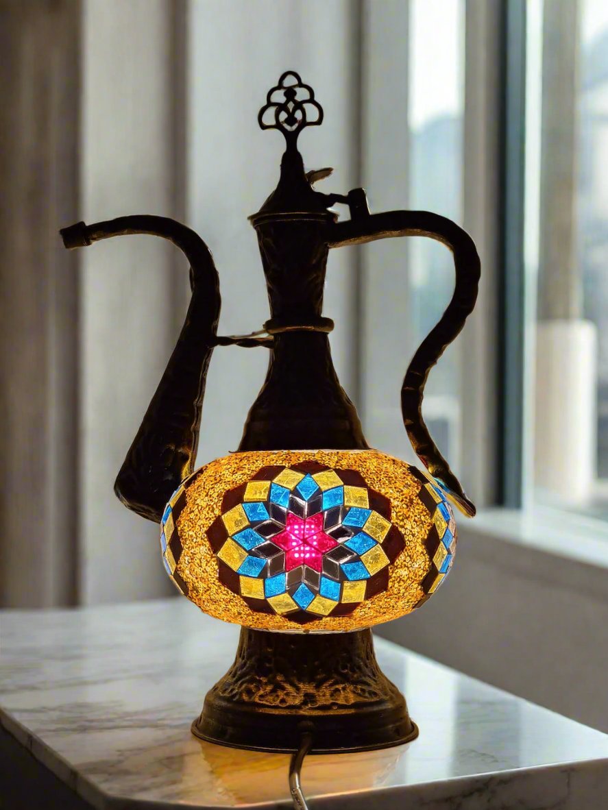 Medium - Pitcher IBRIK Mosaic Glass Lamp with Brass Table Top