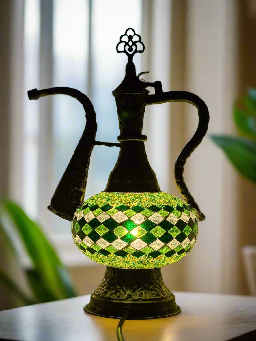 Medium - Pitcher IBRIK Mosaic Glass Lamp with Brass Table Top