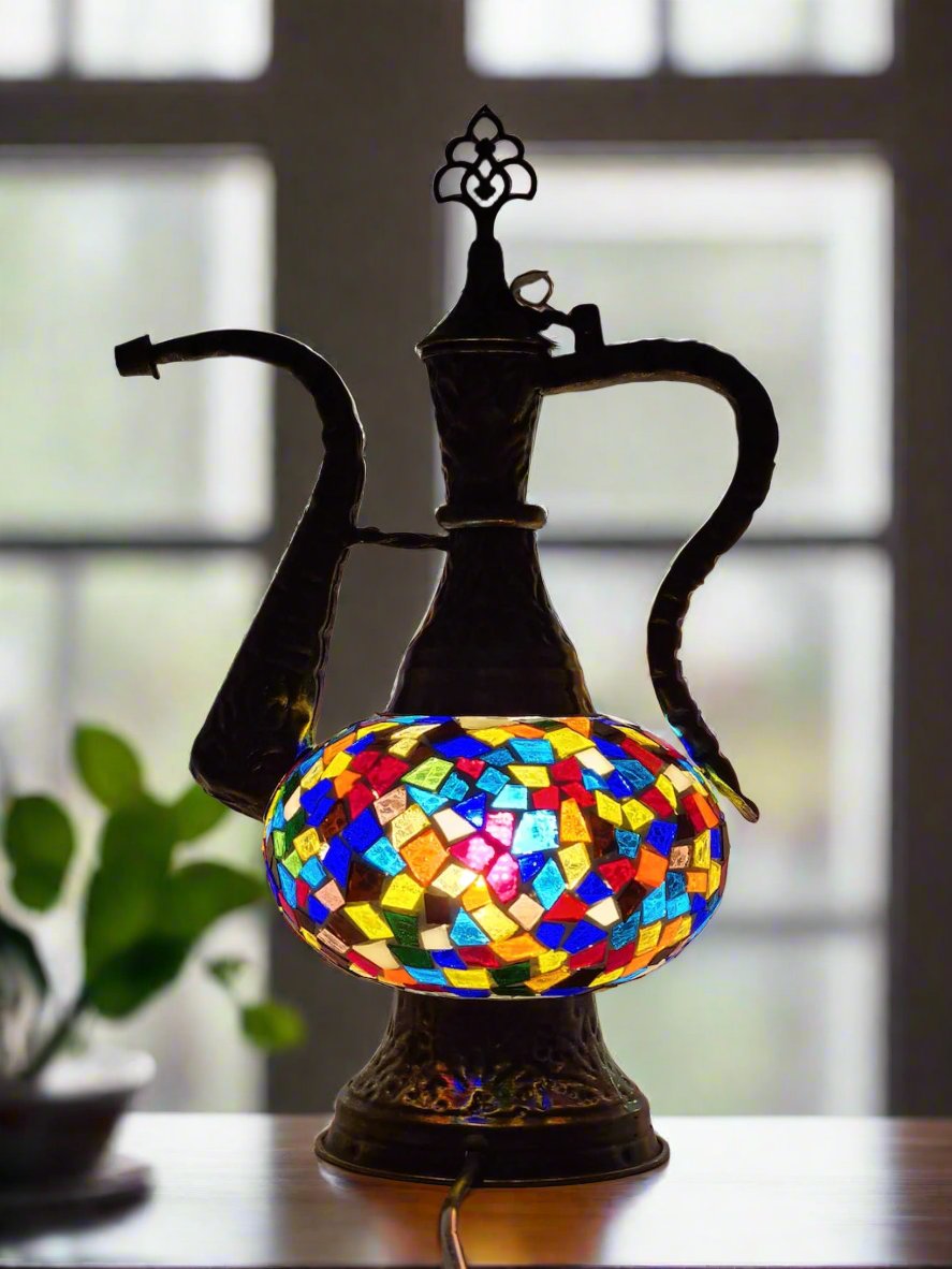 Medium - Pitcher IBRIK Mosaic Glass Lamp with Brass Table Top