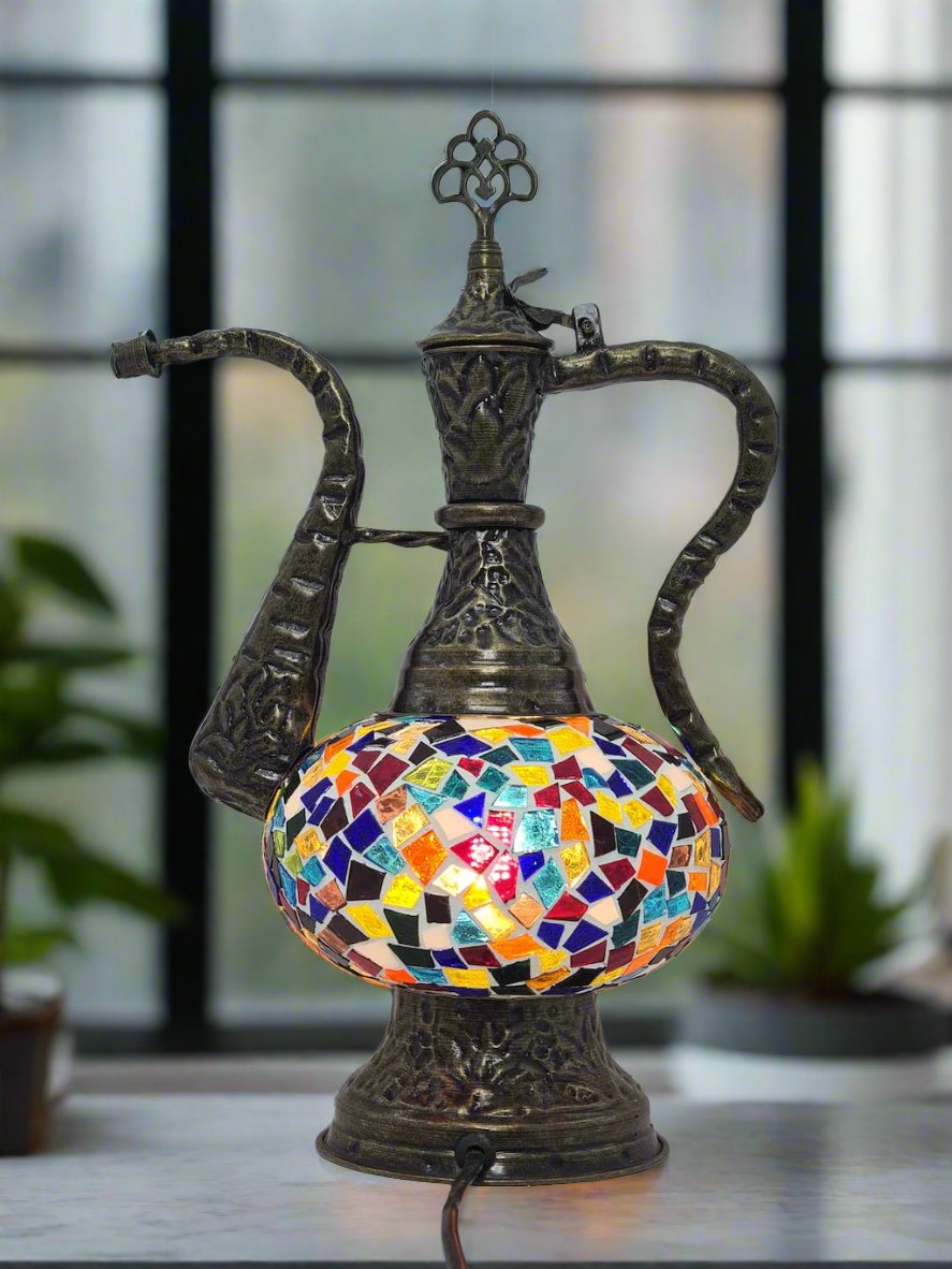 Medium - Pitcher IBRIK Mosaic Glass Lamp with Brass Table Top